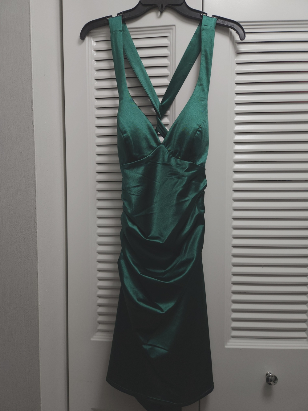 B Smart Emerald Green Satin Open Back Mini Dress Size 10